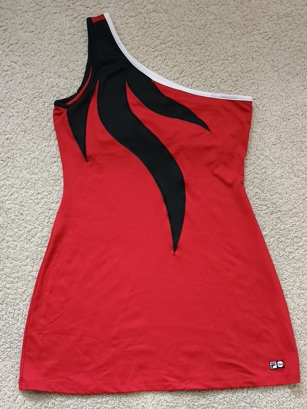 Fila One-Shoulder Red Tennis Dress with Black Flame Accents